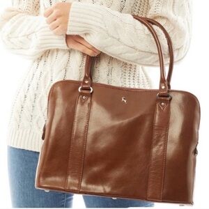 Ashwood Leather 3 Compartment Tote Satchel Chestnut Brown Gold Deer Logo